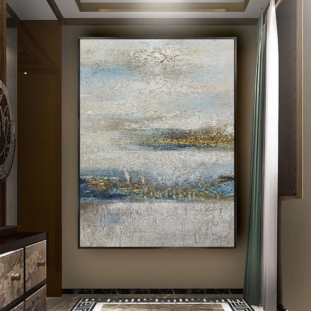 

Hand Painted Abstract Oil Painting Nordic Contemporary Art Paintings Large Blue Silver Grey Wall Art Picture Modern Home Artwork