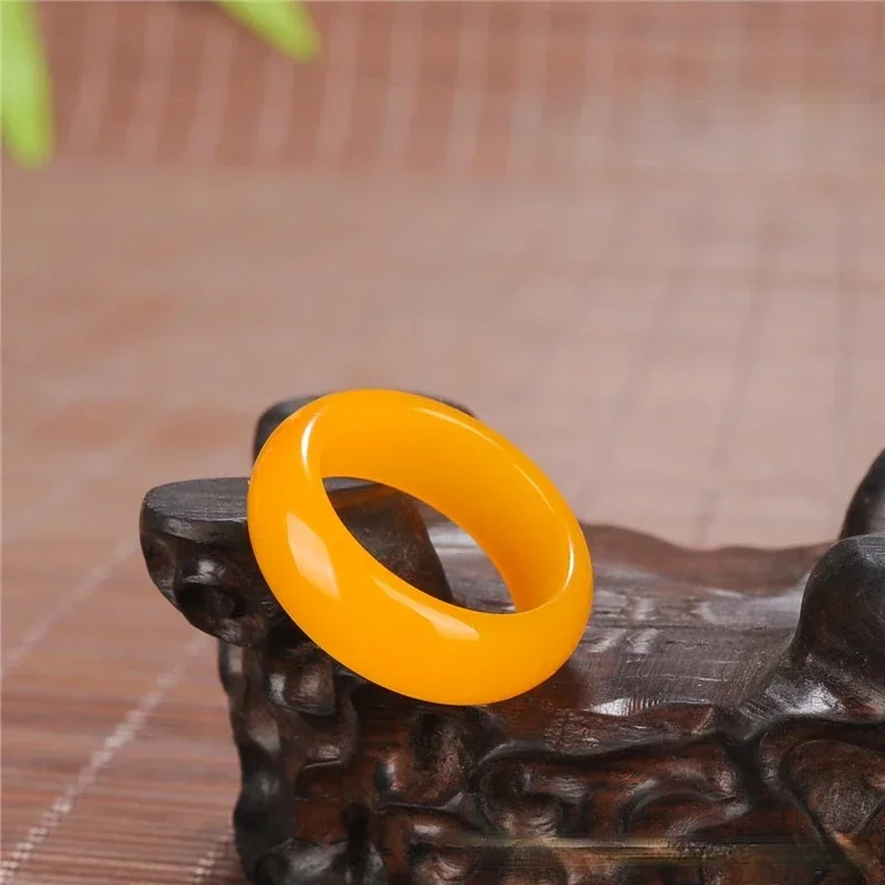 Natural Hetian Yellow Jade Ring Fashion Charm Jewellery Carved Jadeite Designer Accessories Amulet for Men Women Gifts Luxury