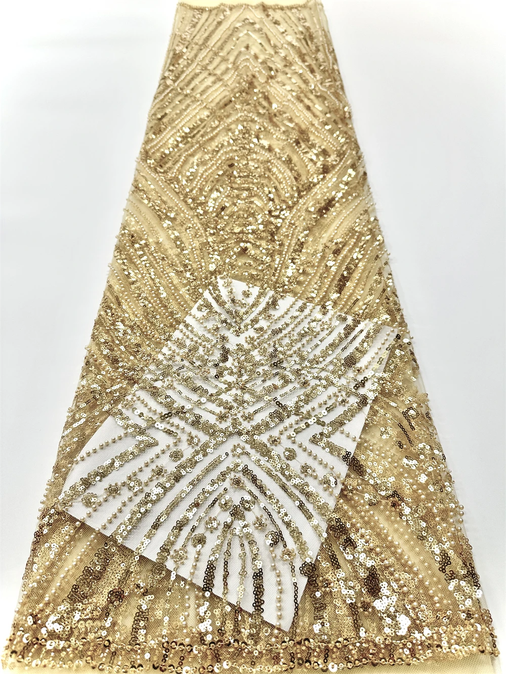 

5 Yards Luxury African Sequins Groom Lace Fabric 2026 High Quality French Nigerian Beaded Lace Fabric For Sewing Dress Wedding