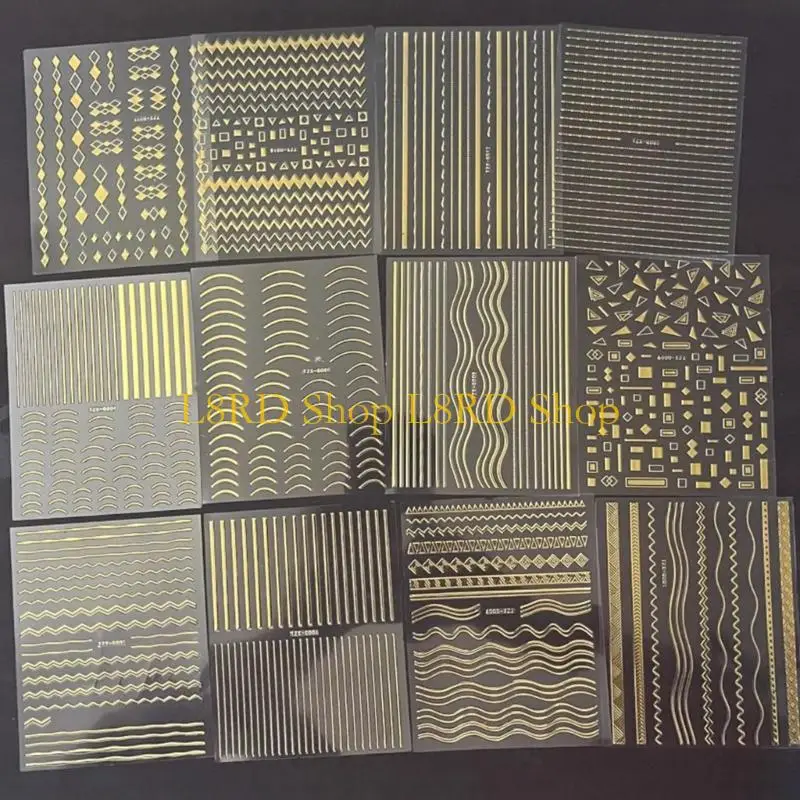L8RD 12 Sheets French Line Nails Art Stickers Adhesive Stickers Decals