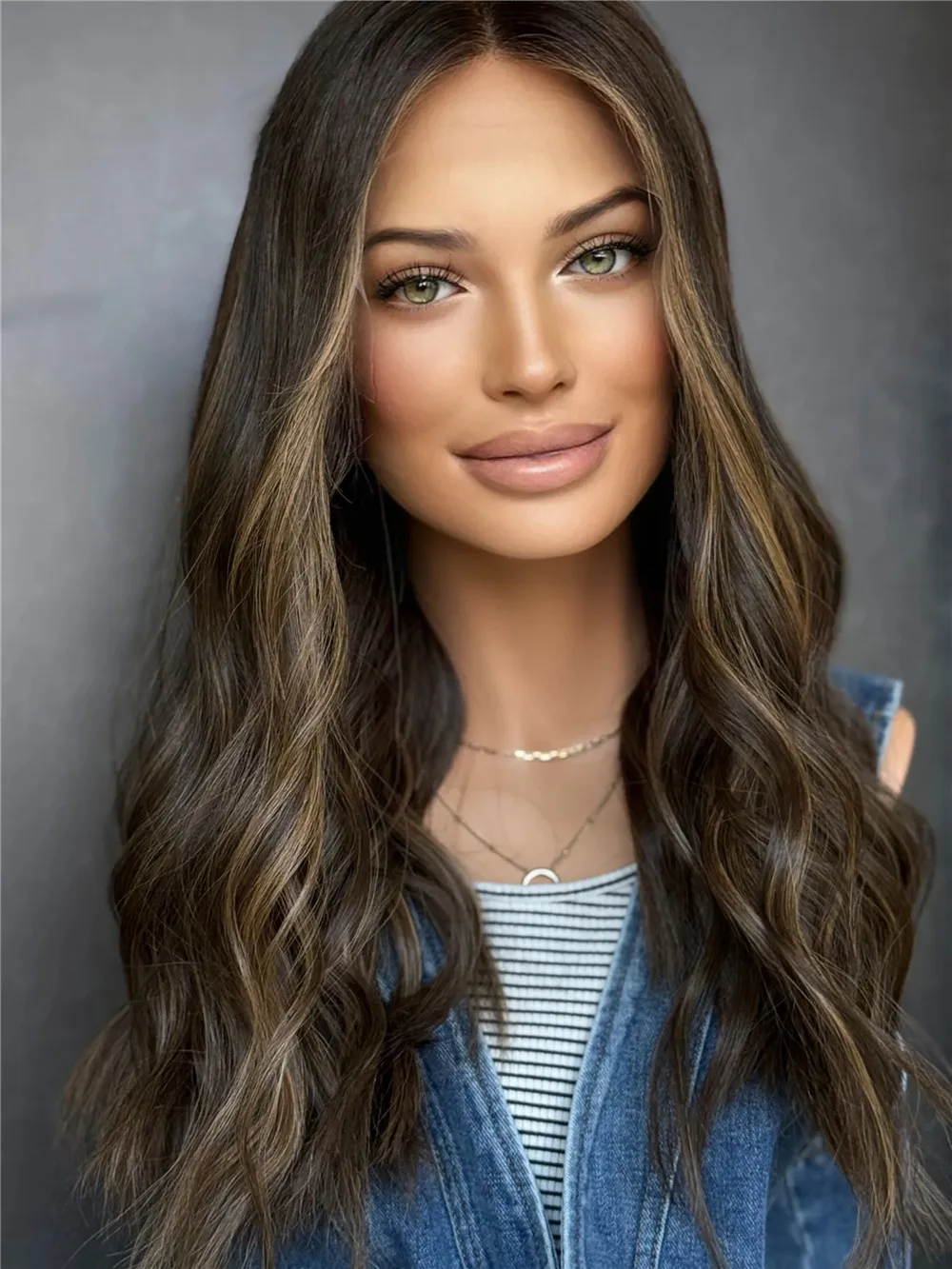 Glueless Wigs Trendy 20 Inches Ombre Caramel Brown Balayage Synthetic Lace Front Wigs Costume Woman Loose Wave High Quality Hair