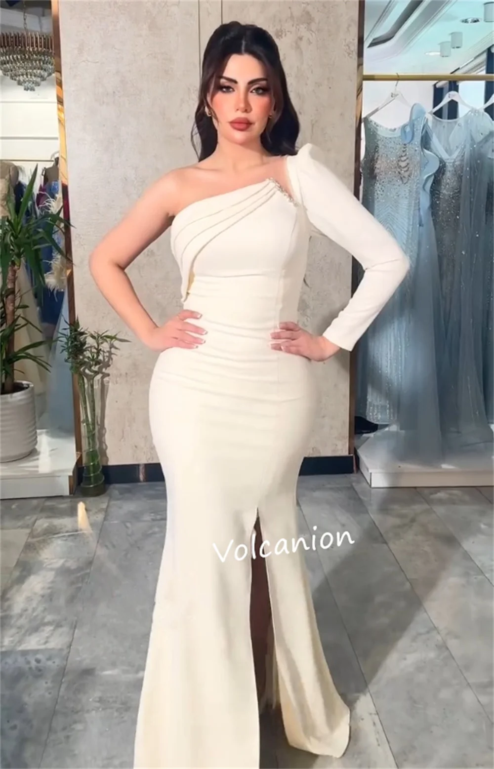 تخصيص جيرسي الطية واحدة الكتف حورية البحر فساتين متوسطة الطول مناسبة مخصصة مساء أنيقة بسيطة ذات جودة عالية