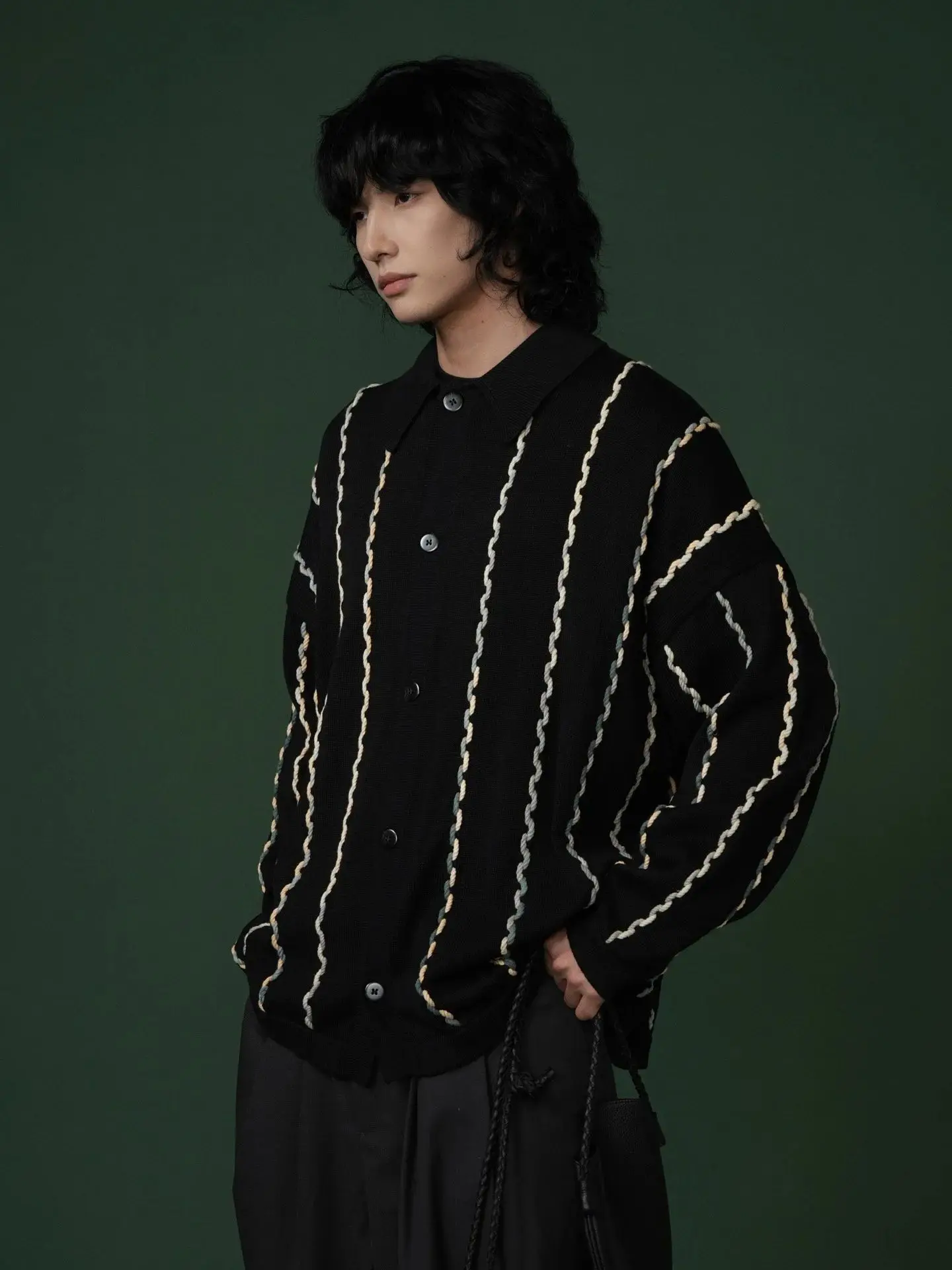 Black relaxed and loose handknitted sweater cardigan coat for autumn and winter new style Korean version casual knitted clothing