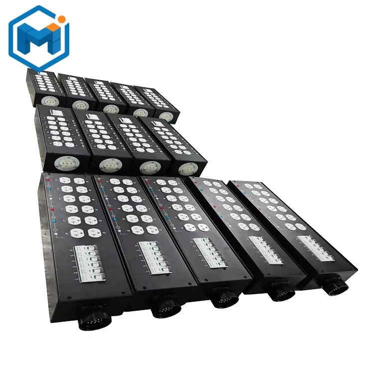 Manchange 30Amp Twistlock 3 Phase 220V Metal Panel Rack Distribution Portable Power Box 8/12/6 Sockets Customized Size LED