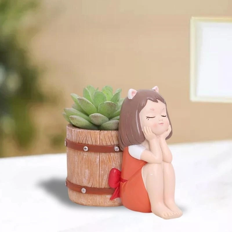 Girl Barrel Concrete Silicone Mold Flowerpot Cement Plaster Molds