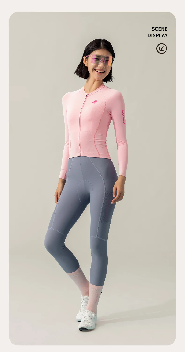 LAMEDA New Women Spring Summer Bib Long Pants with Double Elastic Interface Pad Road Bike Cycling Trousers with Breathable Mesh