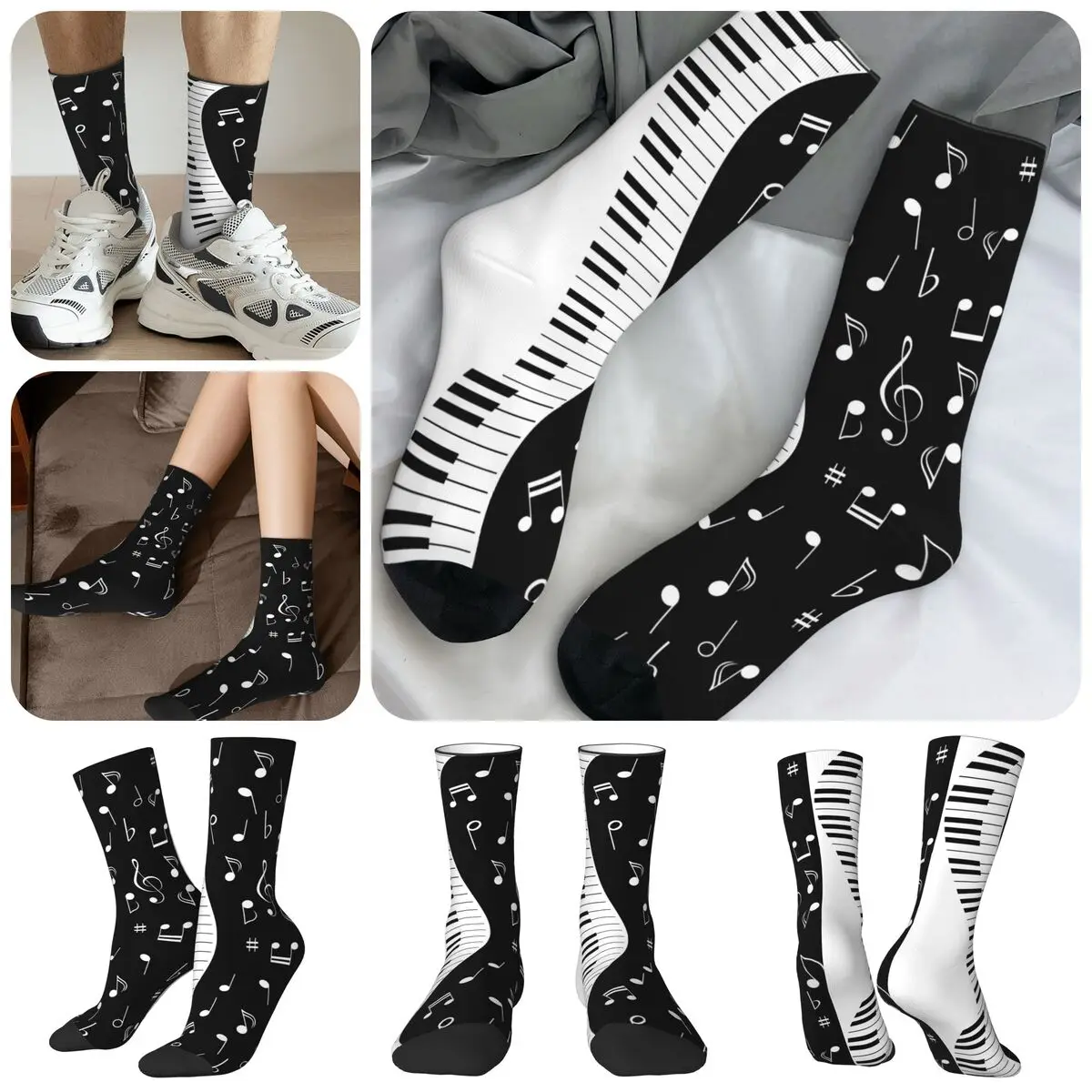 

Music Notes With Piano High elasticity polyester fiber Men and Women printing Socks,Applicable throughout the year Dressing Gift