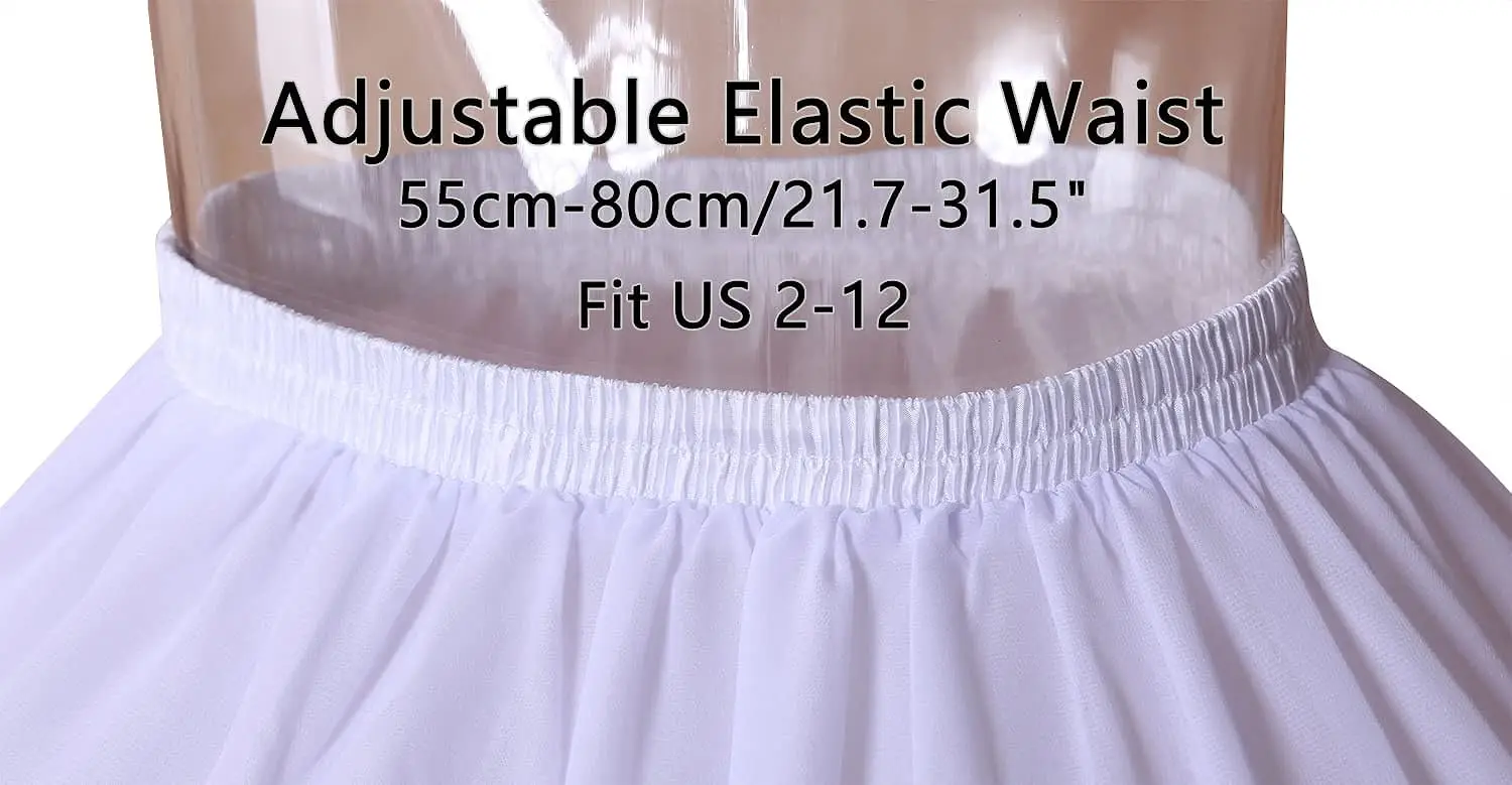 Women Girls Crinoline Short Petticoat 2 Hoops Skirt Chiffon Ball Gown with Lace Half Slip Underskirt