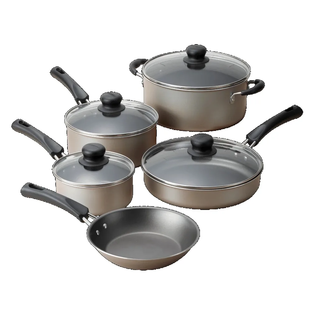 9-Piece Non-Stick Cookware Set  Kitchen  Cooking Pot Aluminum Champagne