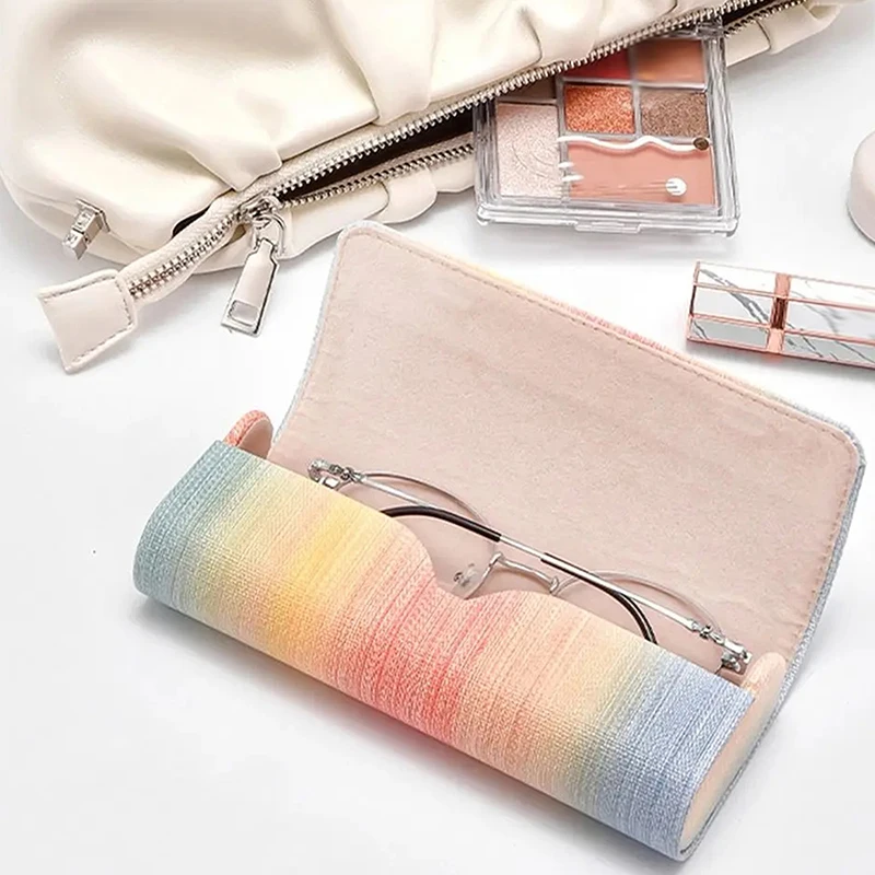 الحد الأدنى الطازجة قوس قزح نظارات صندوق النظارات الشمسية صندوق تخزين النظارات حالات عالية الجودة المحمولة بو الجلود نظارات حقيبة التخزين