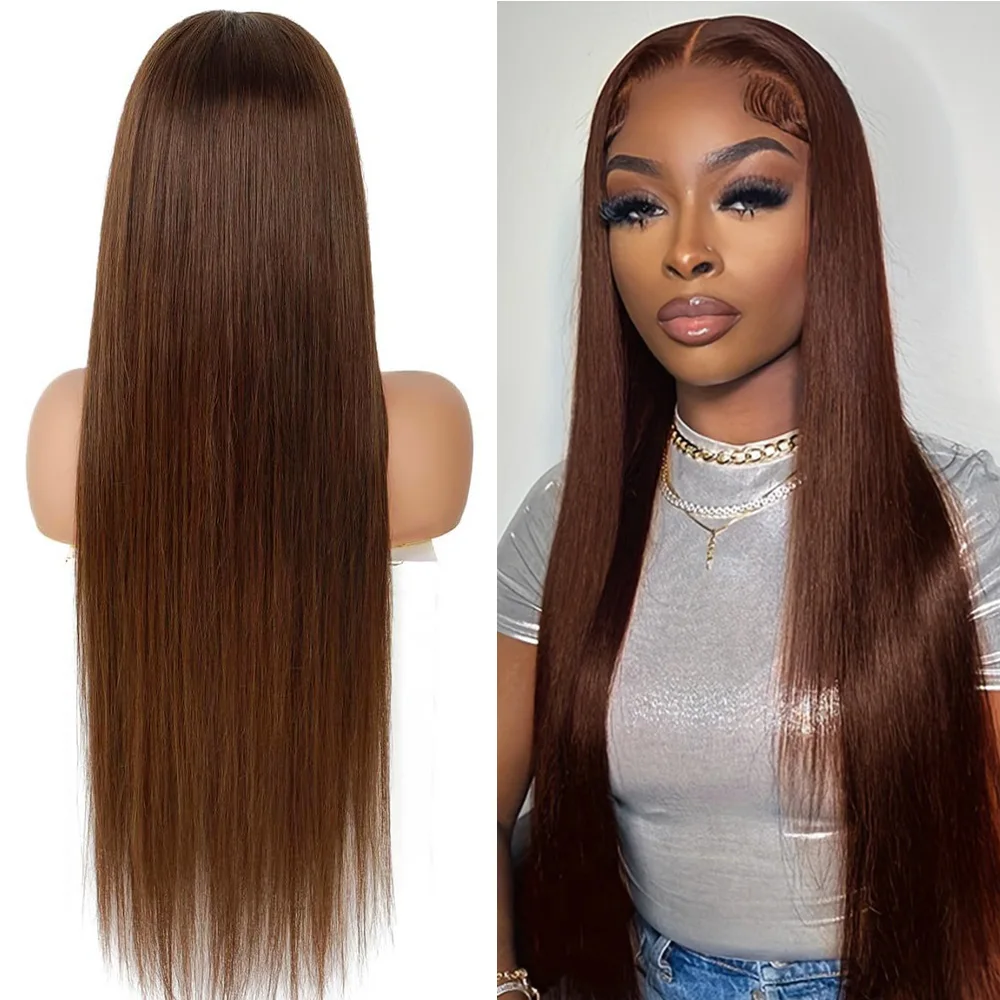 الشوكولاته البني 13x6 مستقيم 100% باروكات الشعر البشري 30 40 بوصة HD الدانتيل الشفاف شعر مستعار أمامي 200% الكثافة 4 #   شعر مستعار ملون للنساء