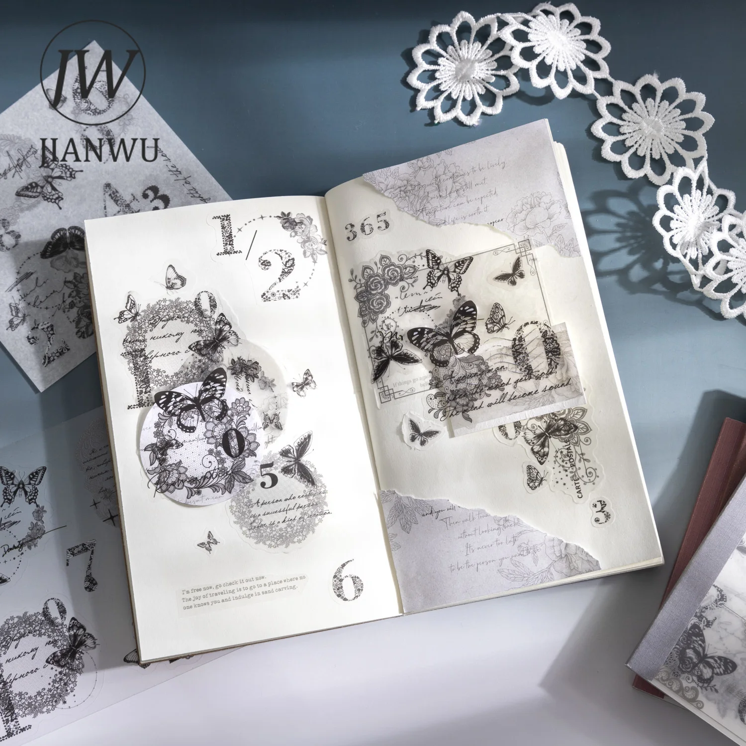 JIANWU 20 Sheets Lace Set Order Series Vintage Border PET Sticker Book Creative DIY Journal Collage Material Decor Stationery