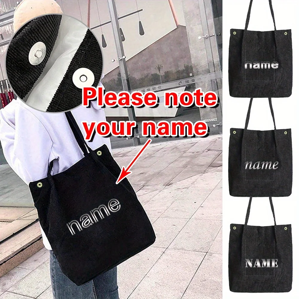 

Personalized Customization Name Women's Corduroy Shoulder Bag Eco-friendly Shopping Bag Student Backpack Casual Handbag