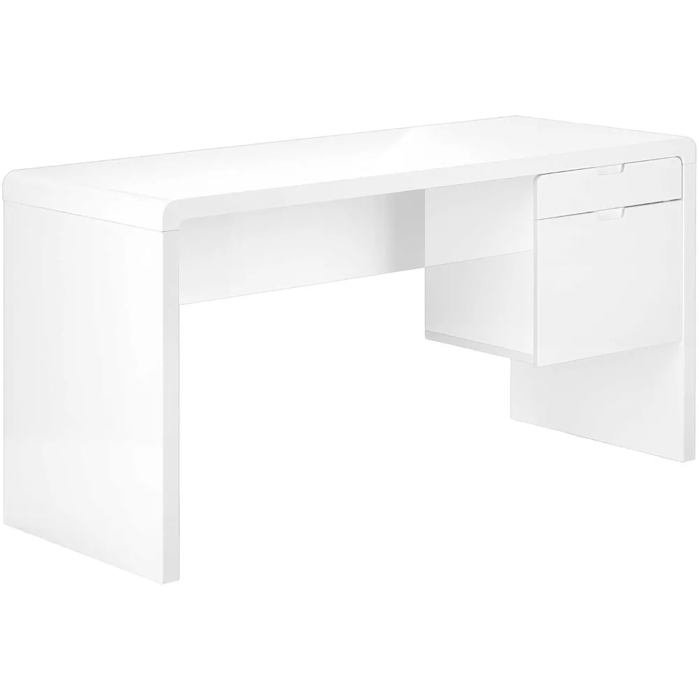 

"60 Inch Contemporary White Laminate Computer Desk with Storage Drawers for Home Office and Laptop Use"