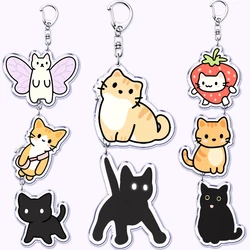 Cute Black Cat Memes Keychains Keyring for Accessories Bag Key Chain Ring Jewelry Banana Strawberry Bread Fairy Cat Lovers Gifts