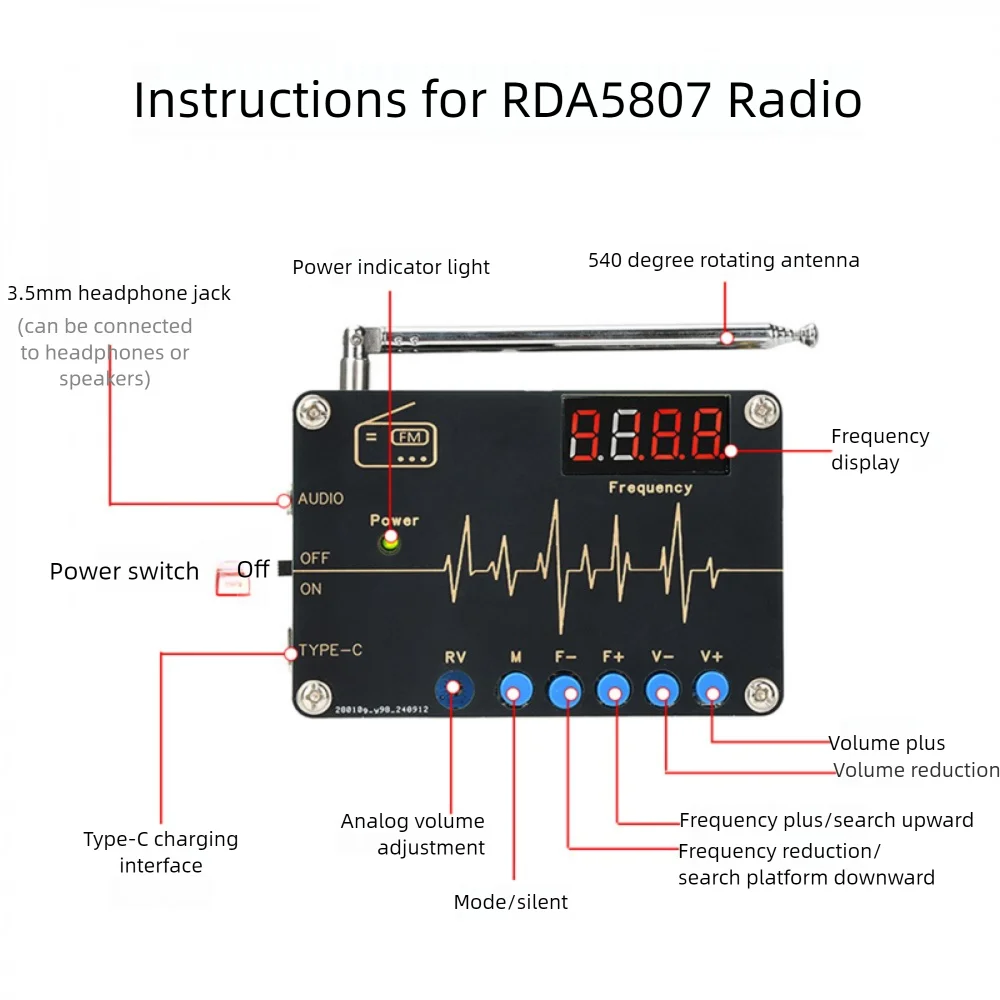 RDA5807M راديو لتقوم بها بنفسك عدة إلكترونية DC5V 87-108MHz راديو FM مع أنبوب رقمي عرض متحكم مشروع لحام إلكتروني #6