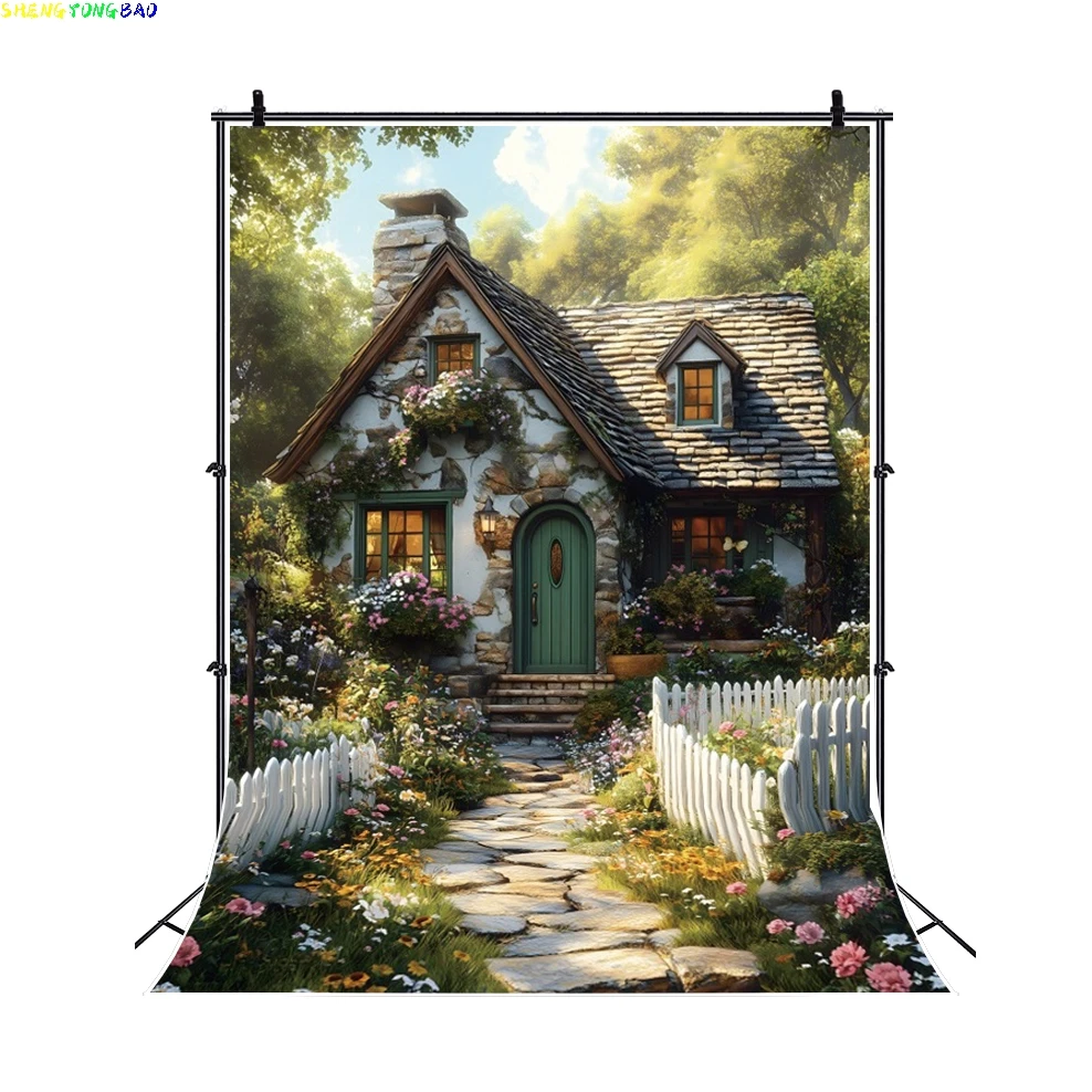 Spring Easter Photography Backdrop Vintage Wooden House Rabbit Bunny Eggs Kids Portrait Birthday Party Decor Photo Background