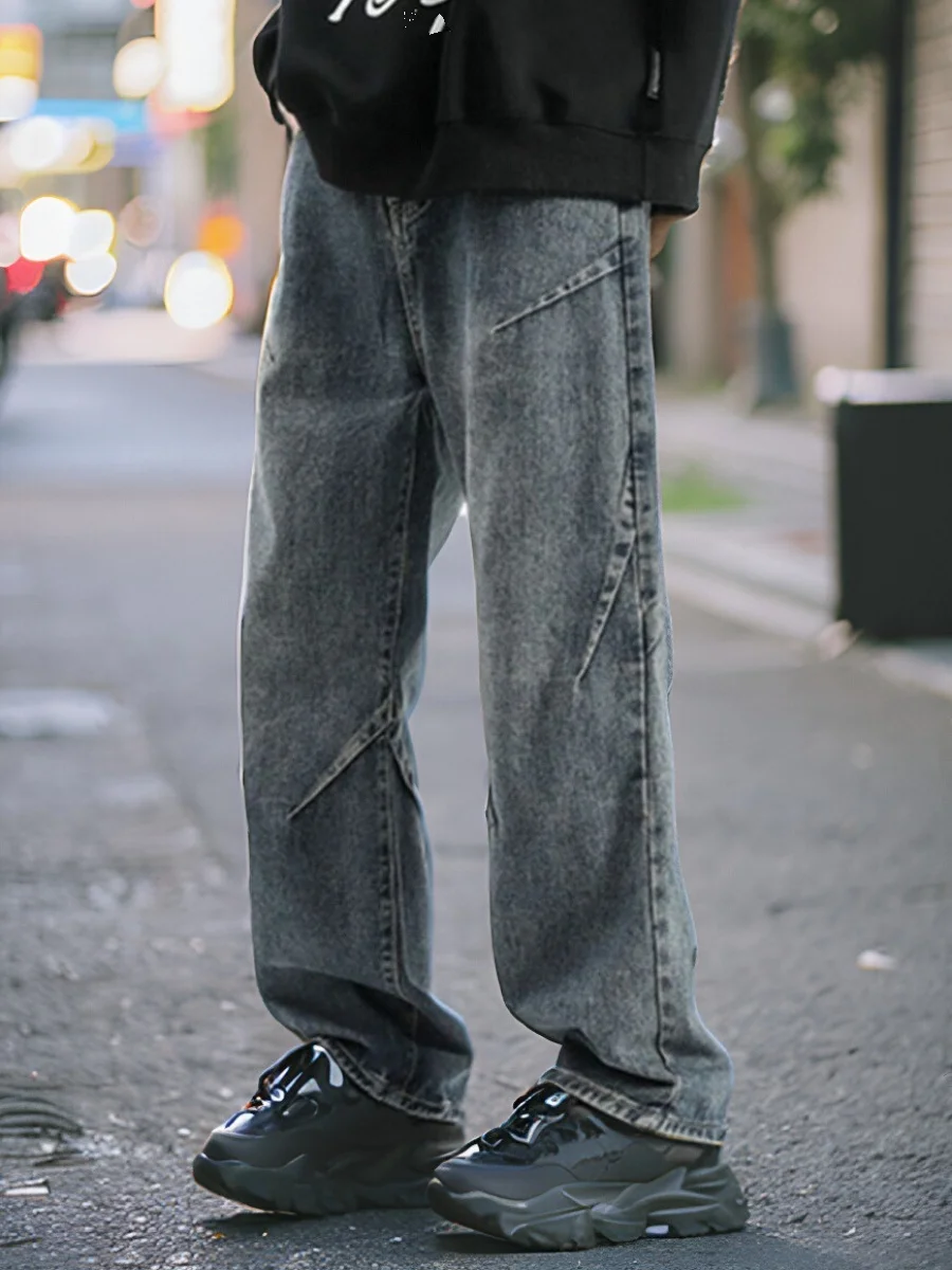 

High Waist Straight Leg Blue Grey Retro Workwear Jeans Women's Large Size Drapey American Wide Leg Pants Trousers