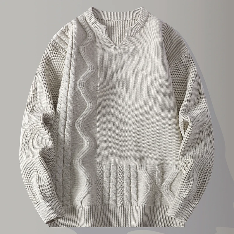 

Мужской вязаный свитер свободного кроя с V-образным вырезом, повседневный стиль, с дизайнерскими вставками, премиум-качество, базовый слой, осень-зима, новинка