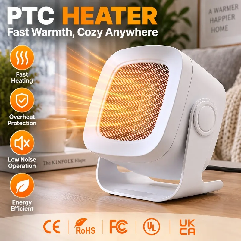 自動電源オフ機能付き、小型で持ち運び可能なptcセラミックファンヒーター。卓上式電気暖房器で、家庭での冬の暖房に最適。