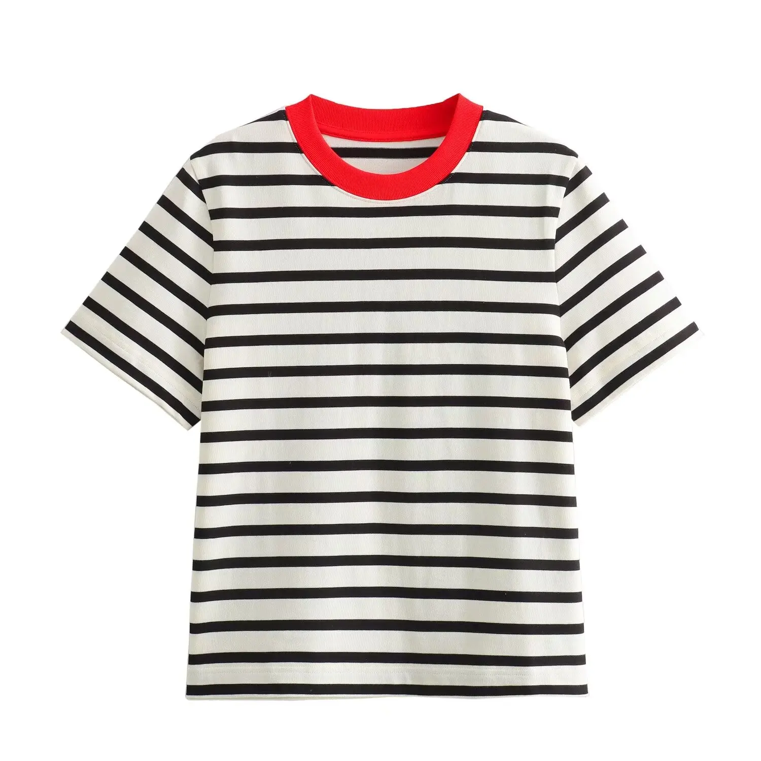 Jenny&Dave Vintage Cotton Striped Round Neck T-shirts Tops Minimalist Women's Clothing Summer Tshirts Women