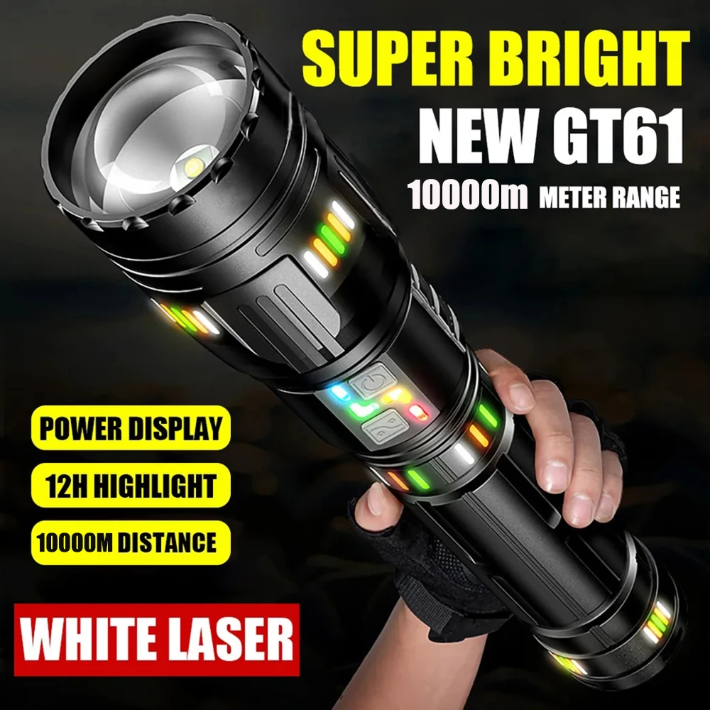 

10000W LED Flashlight USB Rechargeable Zoomable lamp Torch With Built in battery 32000Mah Emergency lantern Outdoor GT61