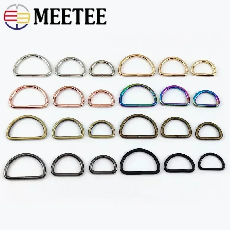 5Pcs Meetee 13-50mm Metal O Dee D Ring Buckles Clasp Web Belt Backpack Bags Purse Shoes Garment Collar Sewing DIY Leather Craft