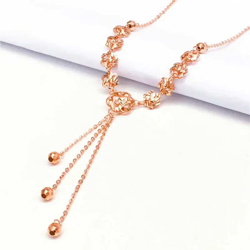 

585 Purple Gold Necklace Plated14K Rose Gold Flower Tassels Fashion Elegant Pendant Light Luxury Wedding Jewelry for Women