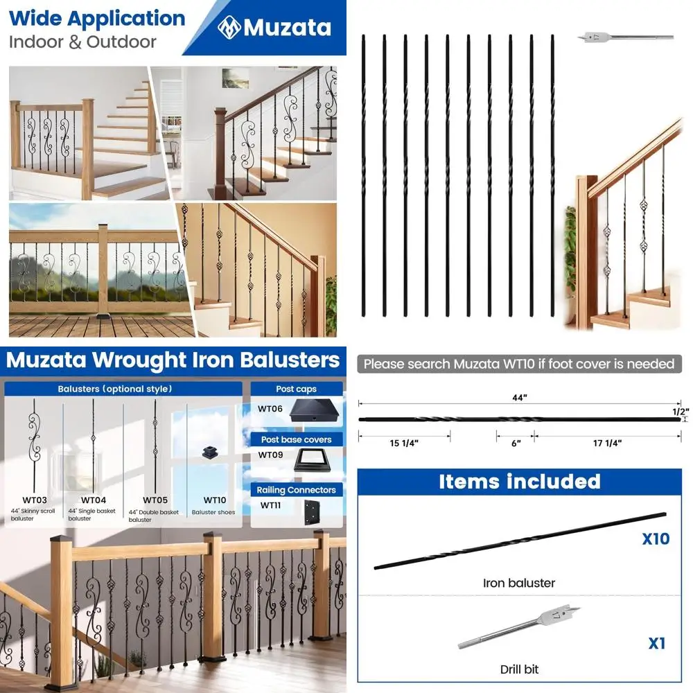 

Hollow Satin Black Iron Double Metal Balusters 44 1/2 Wrought Iron Staircase Square Spindles Decorative Interior Stair