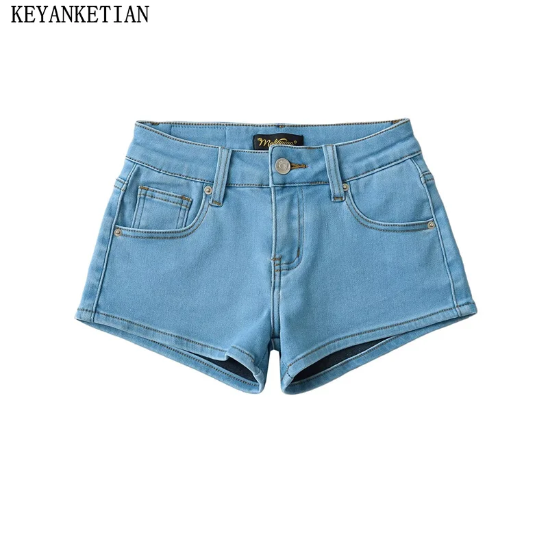 

KEYANKETIAN New Launch Women Stretch denim shorts Street style Soft Touch Pockets Thin jeans Xshape Zipper Low waist Hot Shorts