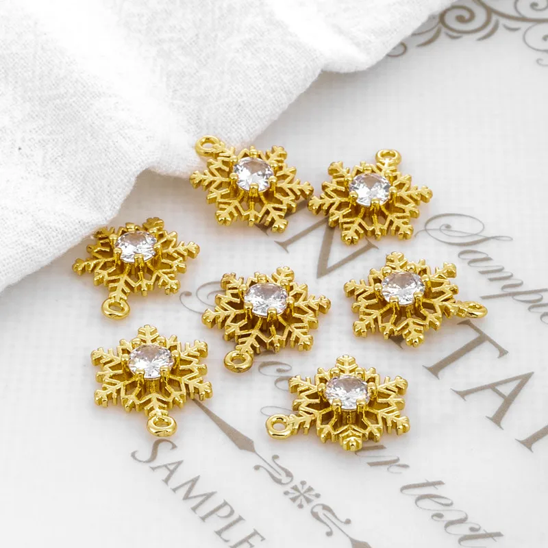 

14K Gold Plated Zircon Snowflake Pendant 15mm DIY Necklace Bracelet Jewelry Charms