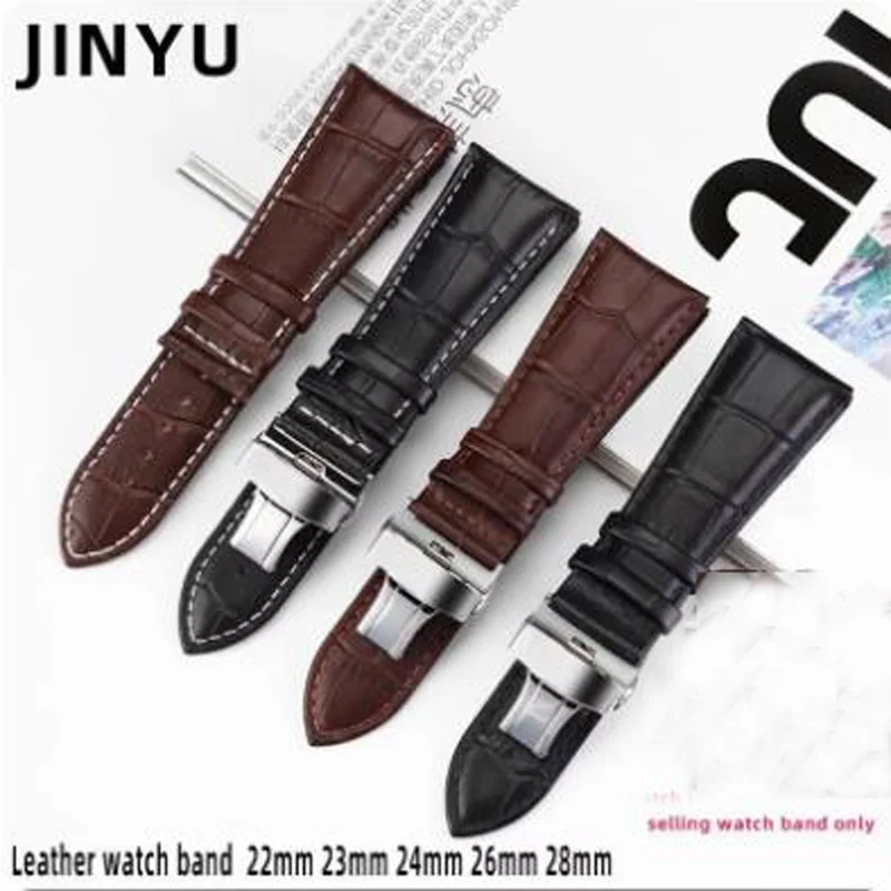 23 24 26 28mm Big width Black brown Alligator Genuine Lea/ther Watch Strap Band FOR Diesel Armani watch Mens Butterfly buckle