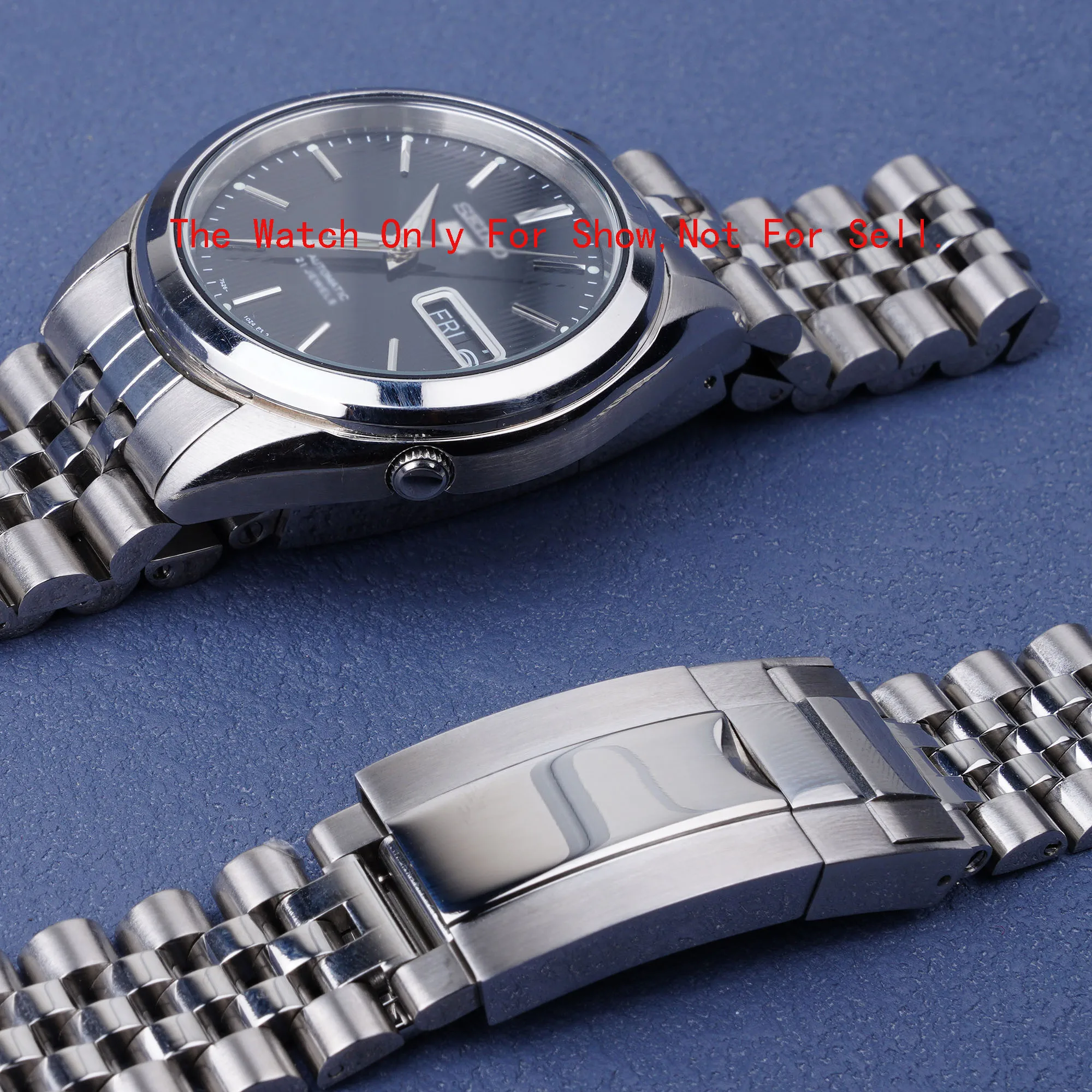 Carlywet New 18mm Stainless Steel Jubilee Hollow Endband with Oyster Deployment Clasp Steel Watch Band belt For Seiko 5 SNKL23