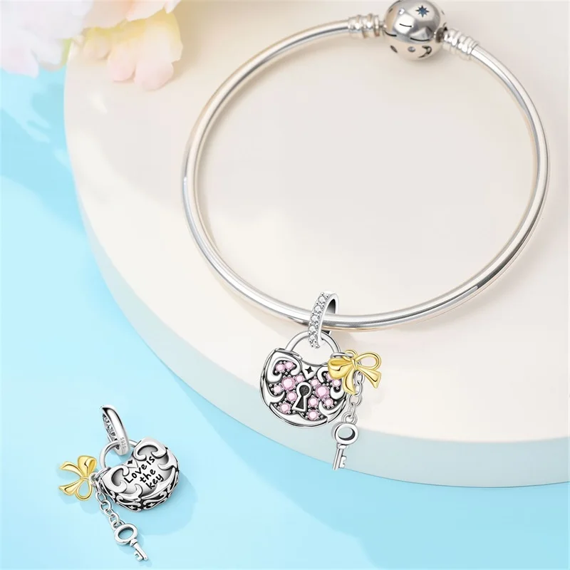 925 Sterling Silver Nostalgic Love Lock Charm Pendant Fit 3mm Original Bracelet DIY Women Exquisite Anniversary Jewelry Gifts