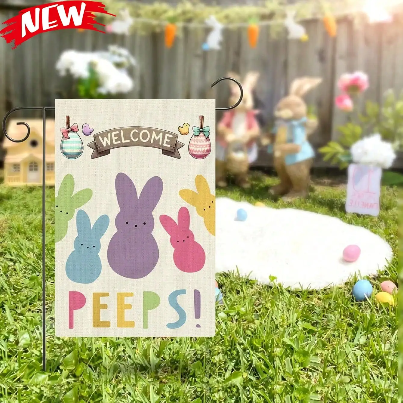 

Весенний пасхальный садовый флаг, устойчивый к выцветанию - декор для крыльца в стиле фермерского дома с дизайном «Добро пожаловать, кролик», уличный баннер из мешковины для праздников