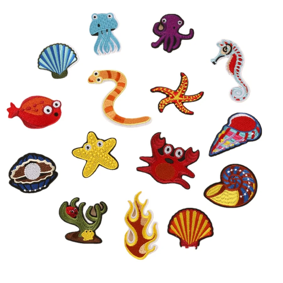 Sea Animal Cloth Sticker Octopus Shell Ornament Accessories Handmade DIY Patch Clothing Accessories Patches Iron on Parches