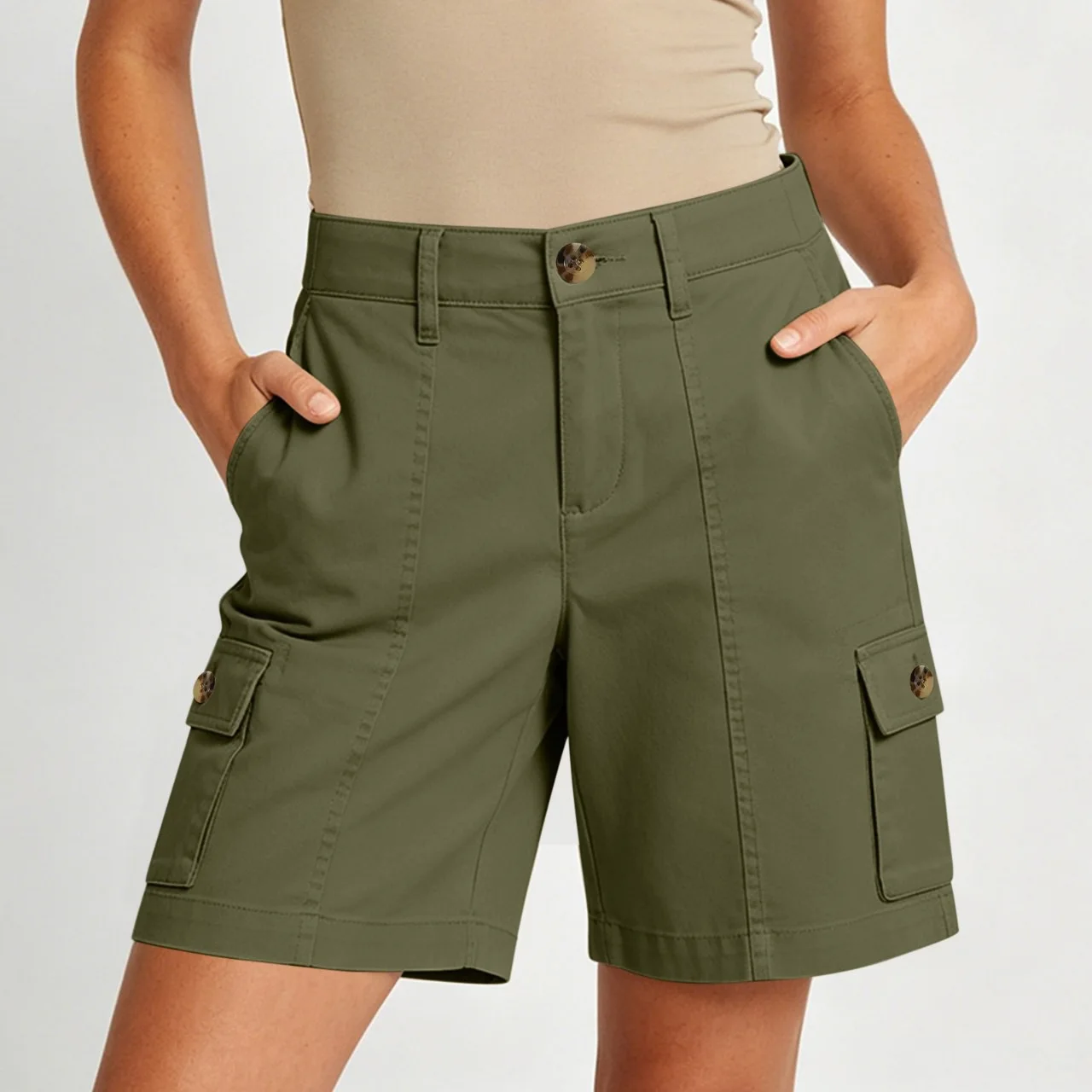 Fashionable Casual Women's Overalls Summer New Style Multi-Pocket Short Pants Trendy Workwear Shorts Natural Waist Linen