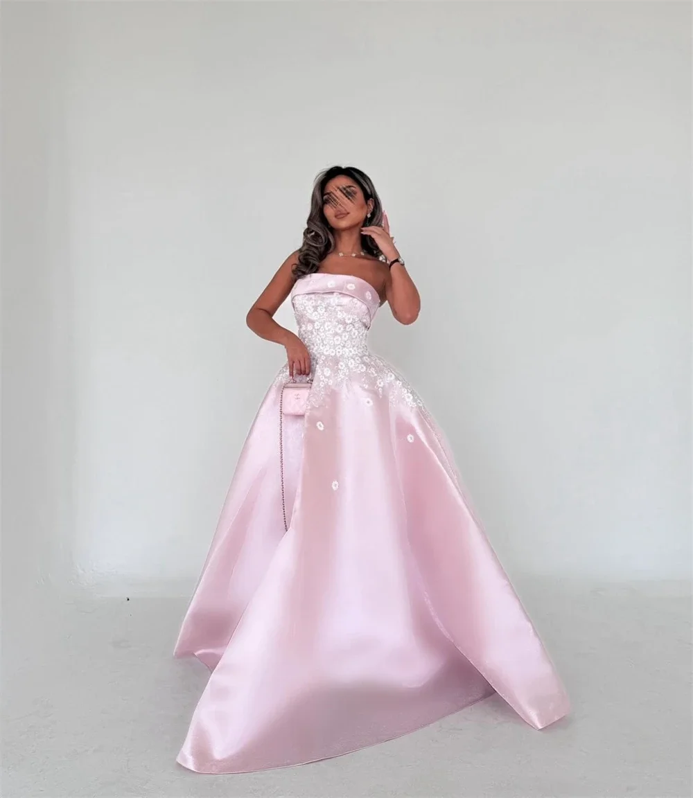 Customized  Prom Dress Strapless Ball Gown Floor Length Sequin Bespoke Occasion Dresses Saudi Arabia Formal Evening