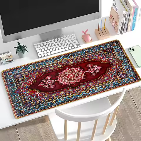 Mysterious Retro Persian Carpet Mousepad Large Anti-Slip Mouse Pad Stitched Edges Mat Durable Desk Laptop Gaming​ Keyboard Pad