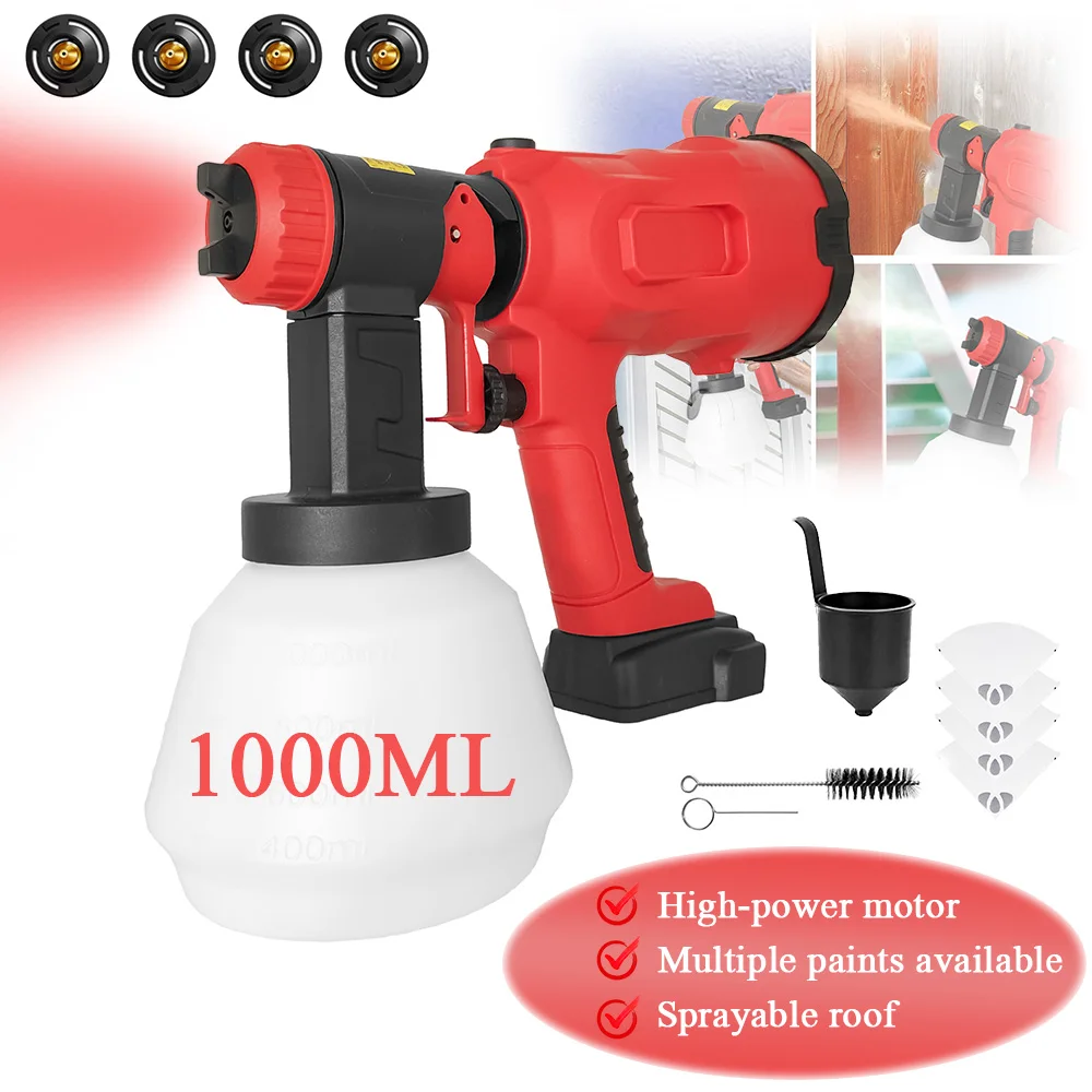 

Беспроводной распылитель краски 200 Вт HVLP для аккумулятора Milwaukee, простой в использовании электрический пистолет-распылитель 1000 мл, 4 насадки для деревянной мебели, забора