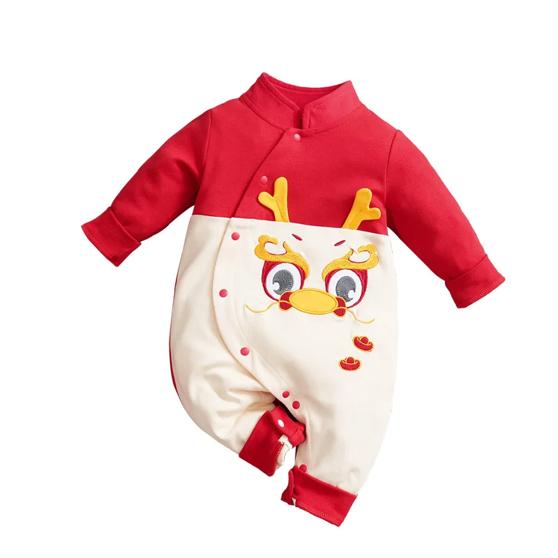 Chinese New Year Dress Dragon Baby Clothes Children\'s Clothing Cute Dragon RedHanfu Tang Suit Romper Chinese New Year Outfits