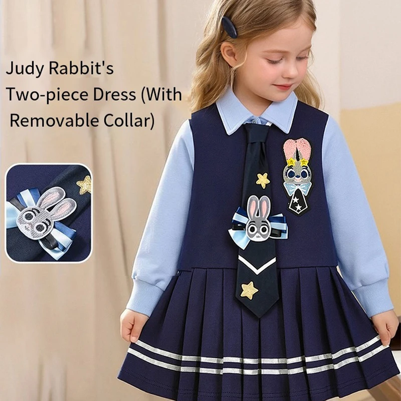 

Disney Judy Hopps Girl Preppy Dress 2026 Bunny Cop Spring New Cartoon Lapel Fashion Kawaii Leisure Pure Cotton Comfortable Skirt