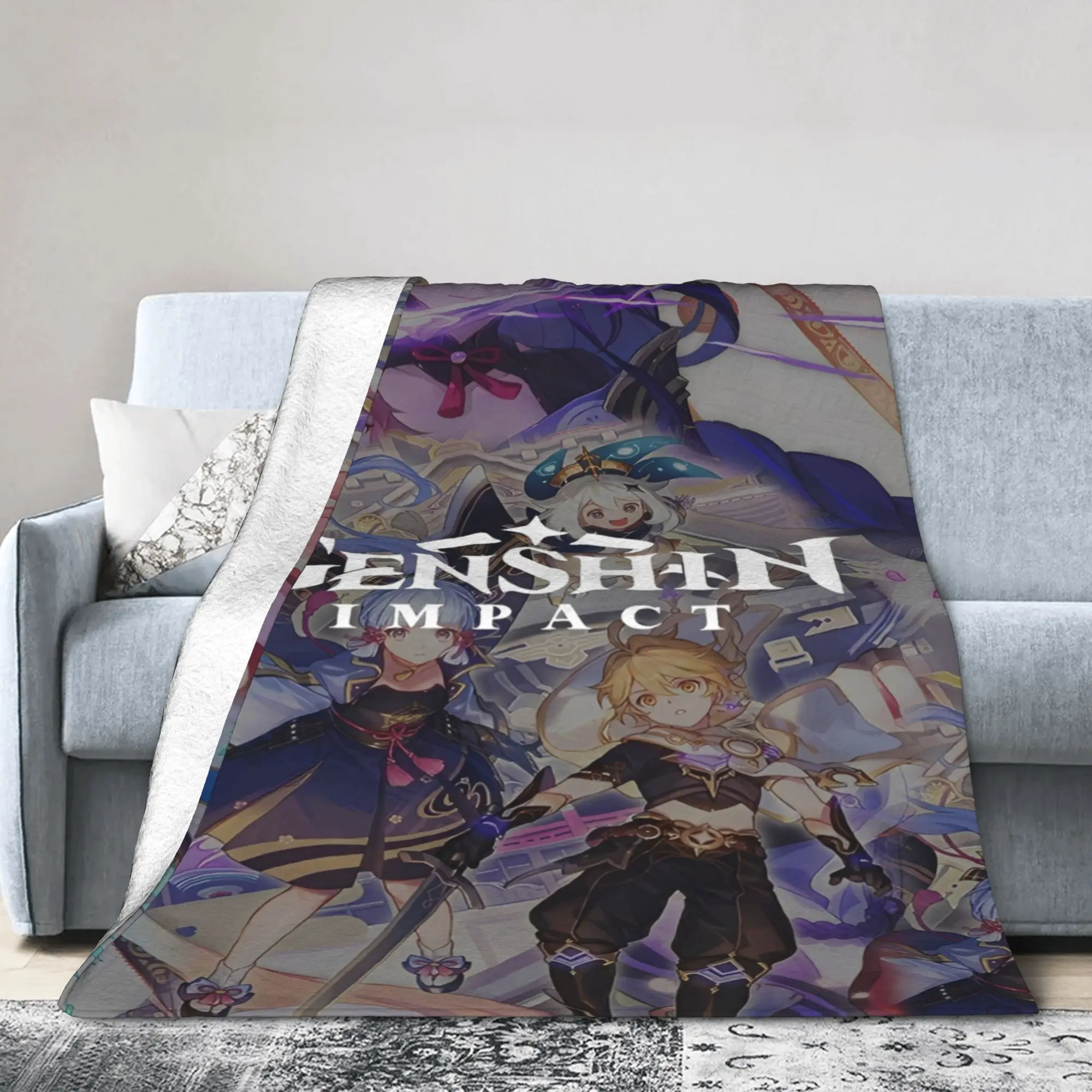 Y2K genshin impact game Blanket Ultra-Soft Coral Fleece Plush  Cozy Throw Blanket Machine Washable