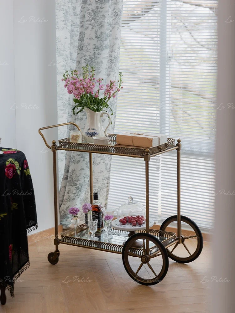 

Retro dining car Home living room Snack mobile double-layer tea truck Commercial wine trolley