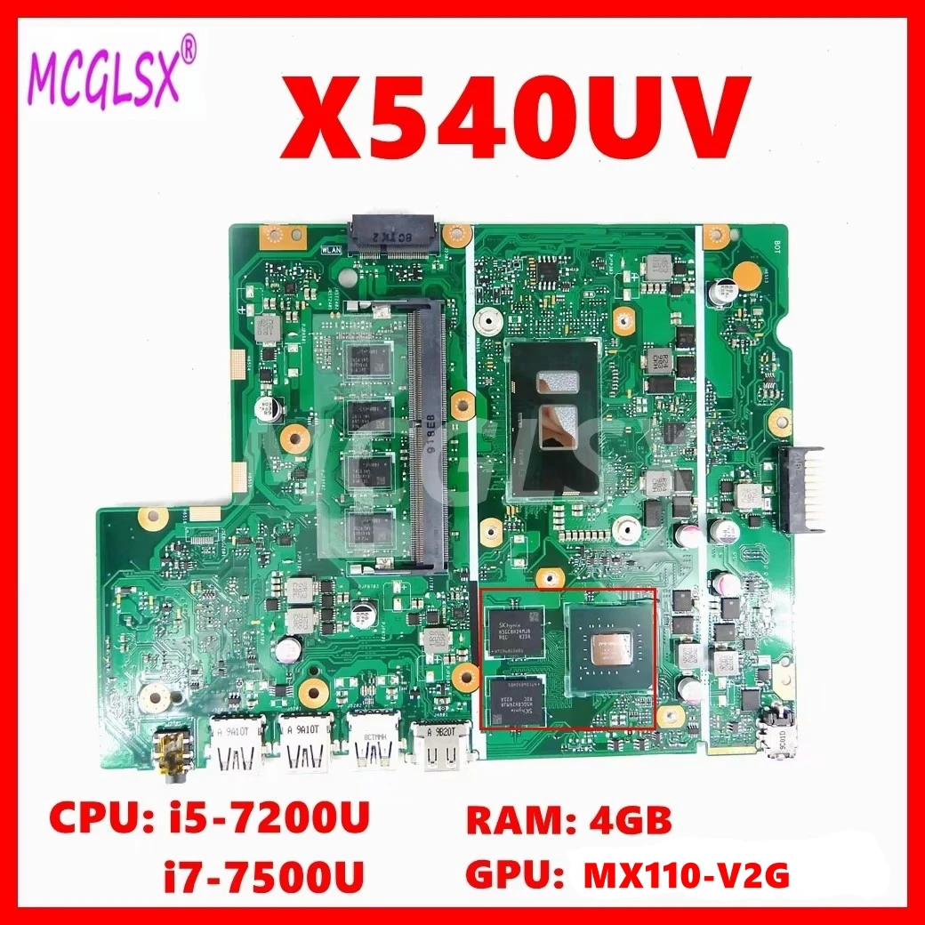 X540UV Mainboard For ASUS X540UBR X540UB X540UA X540U X540UV X500UB Laptop Motherboard i5/i7-7th Gen CPU 4GB-RAM MX110-V2GX GPU