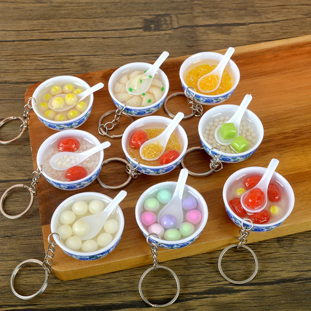 40Pieces Simulation Food Key Chains Noodle Keychain Chinese Blue And White Porcelain Food Bowl Mini Bag Pendant