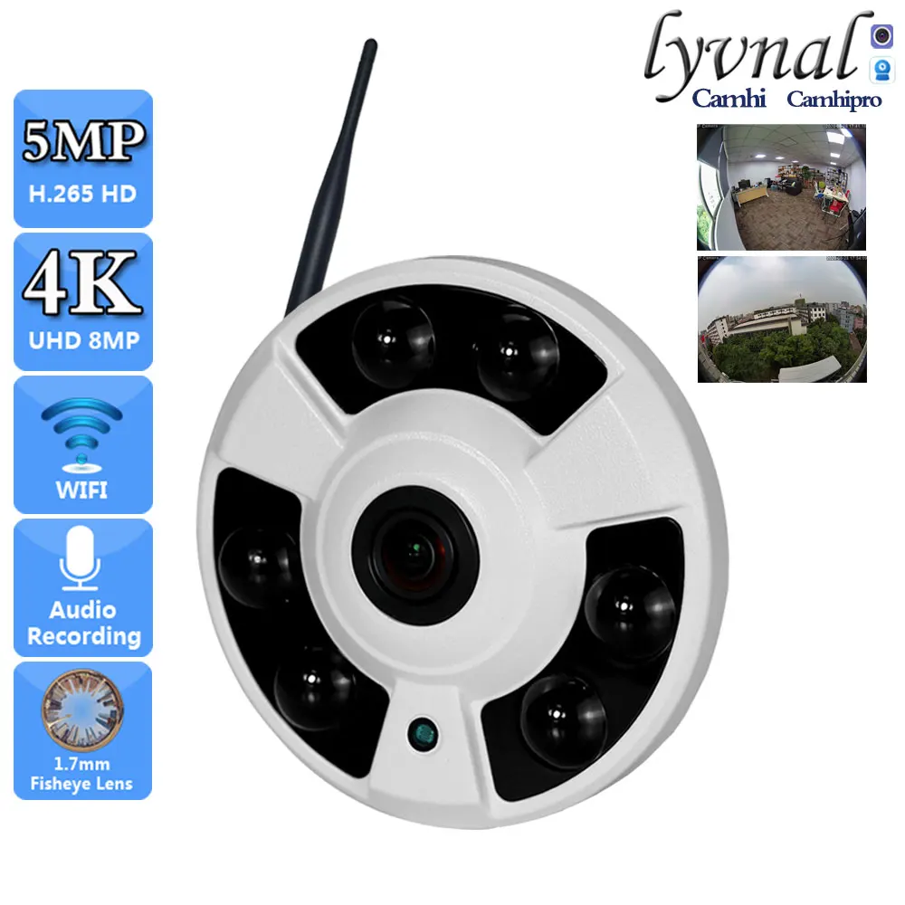 Sonyimx415 H.265 4K 8MP HD Wireless Security Wifi 5MP Vedio 1.7mm Fisheye Lens Audio Humanoid Detection IR Night Version