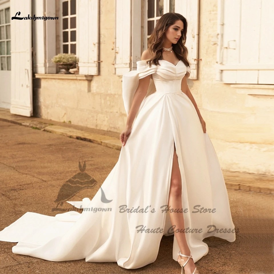 

Lakshmigown Princess Bridal Satin Wedding Gowns 2025 Vestidos Sexy Western Women Wedding Dresses Off Shoulder Customized