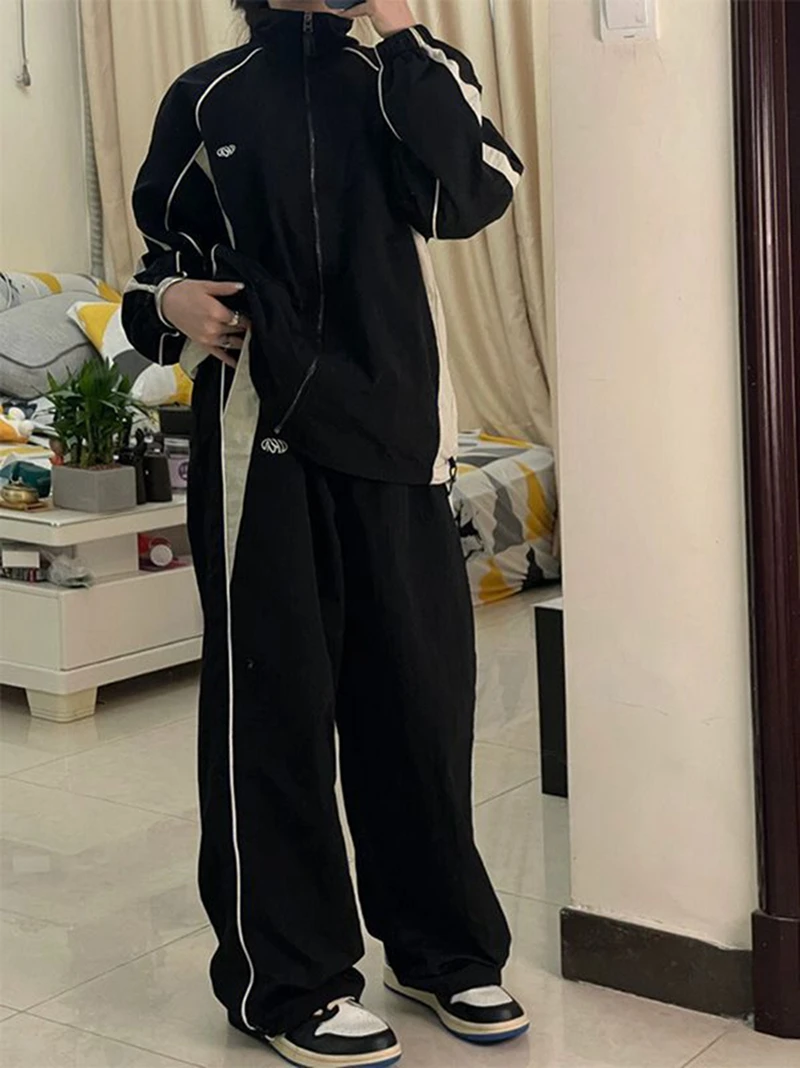 Y2k damskie spodnie Cargo z szerokimi nogawkami casualowe w stylu Streetwear luźne spodnie ściągane sznurkiem spodnie dresowe damskie workowate w