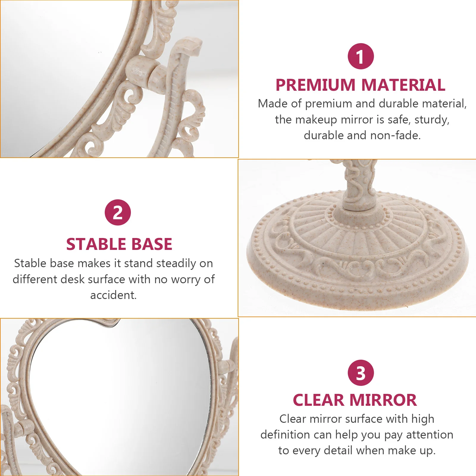 

Heart Shaped Desktop Table Makeup Mirror Vintage Style Rotatable Double Side Mirror Home Vanity Decor